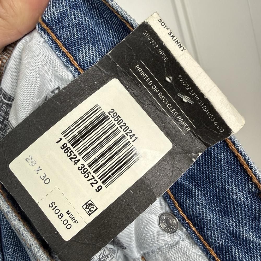 Levi's 501 Skinny Jeans Women's 29/30 Distressed Blue We Talk Wash High Rise NEW - Picture 9 of 13
